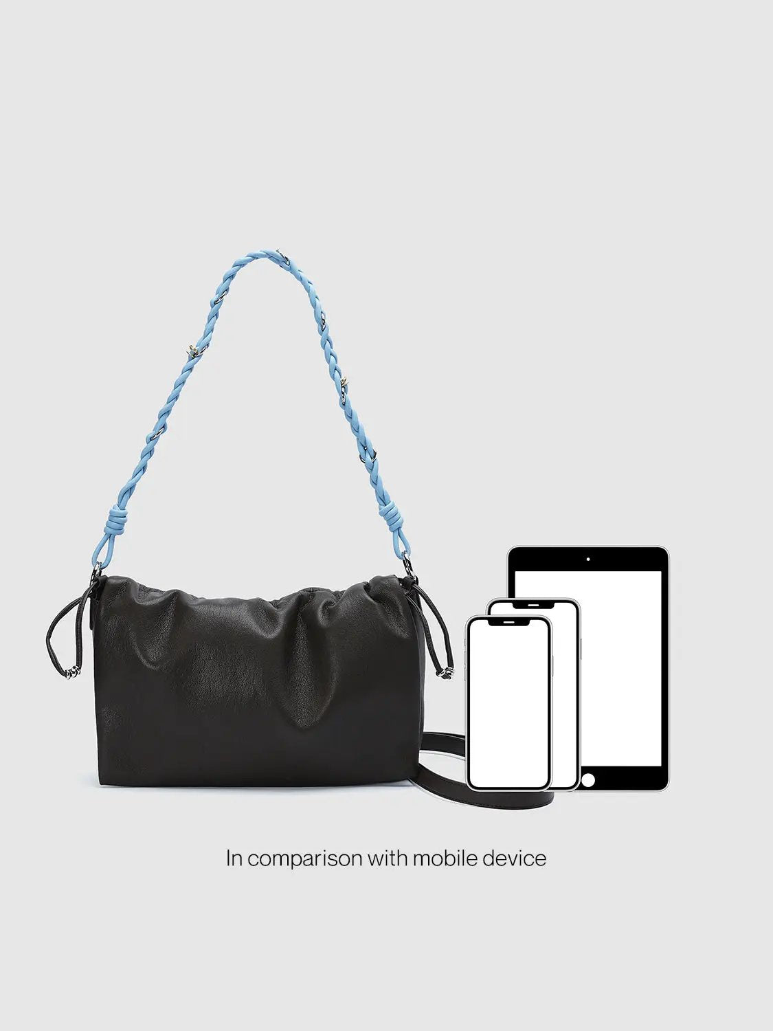 Gathered Braided Strap Textured Shell Shoulder Bag