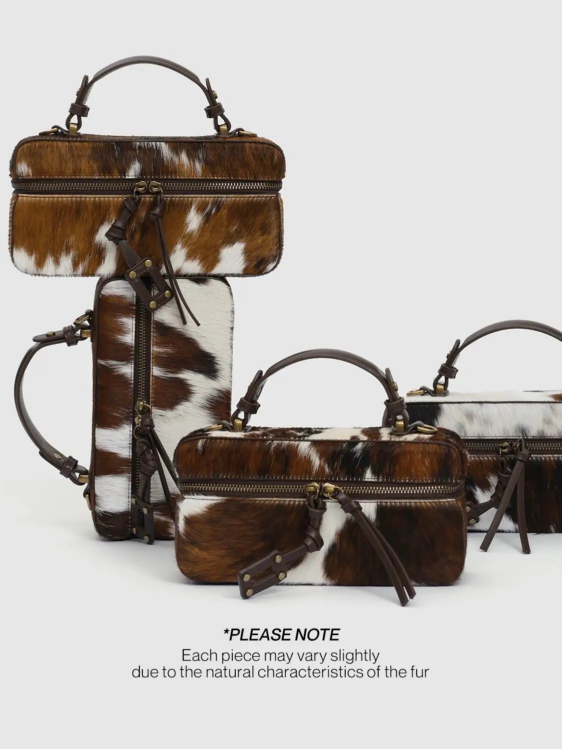 Zipped Closure Mini Size Fluffy Bovine Fur Shoulder Hand Bag