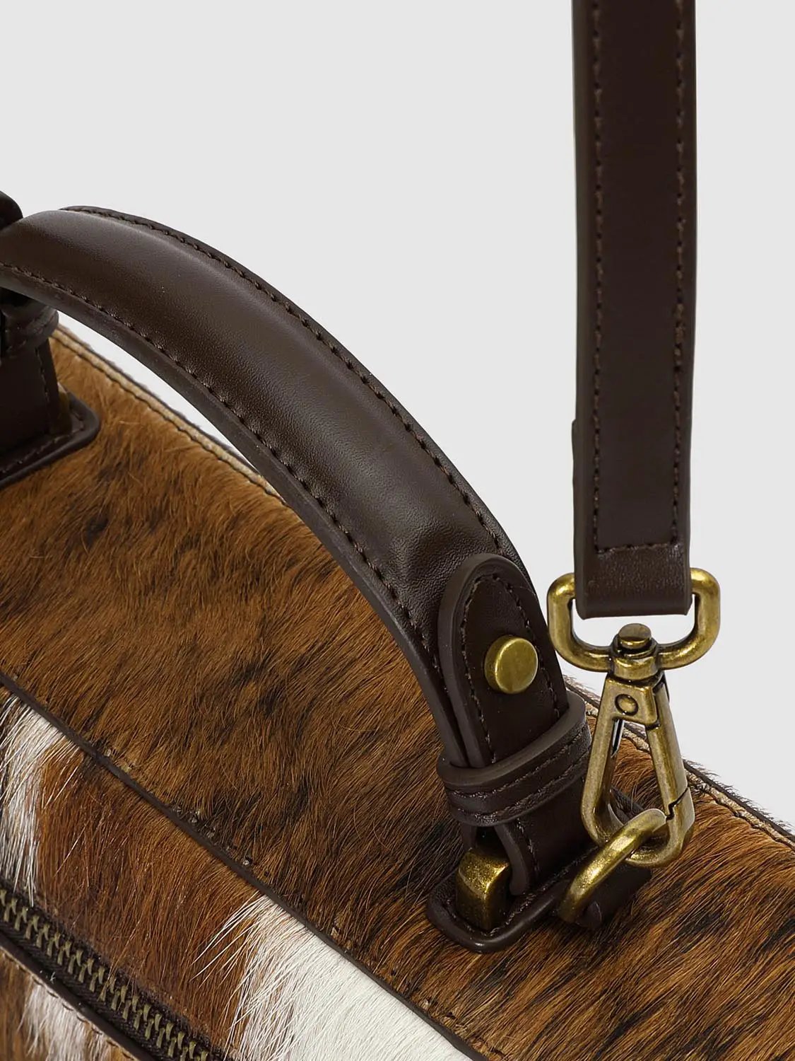 Zipped Closure Mini Size Fluffy Bovine Fur Shoulder Hand Bag
