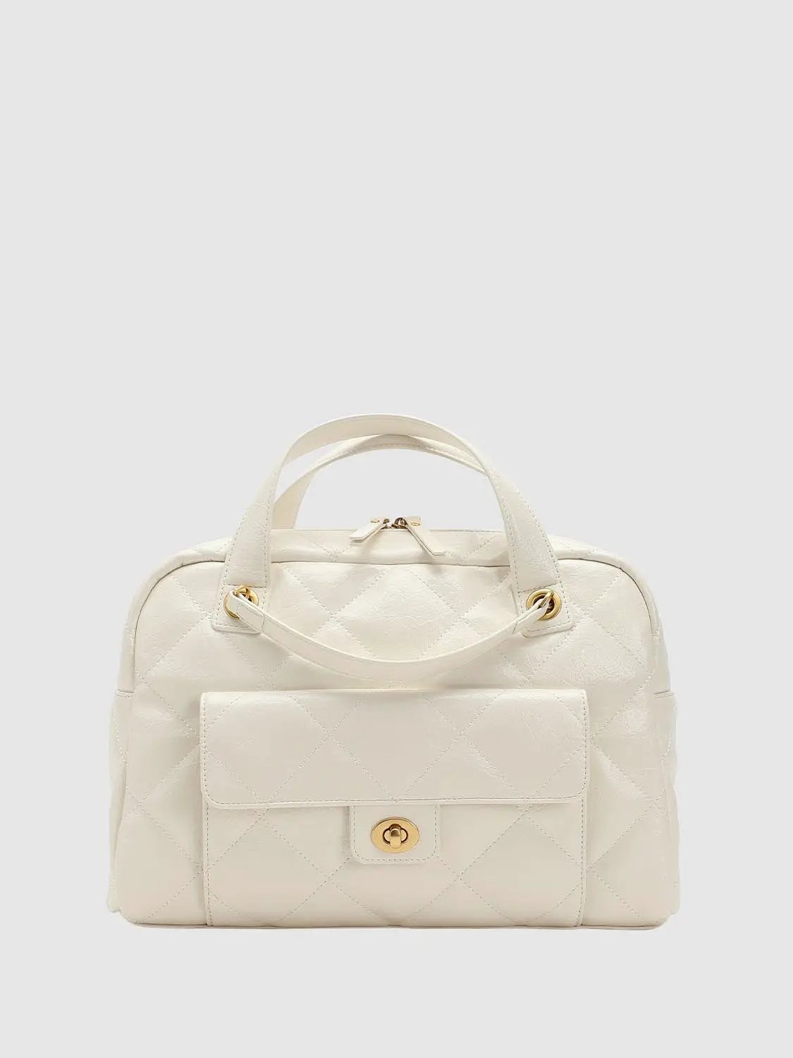Cream Quilted Chain Detail Backpack With Gold Hardware