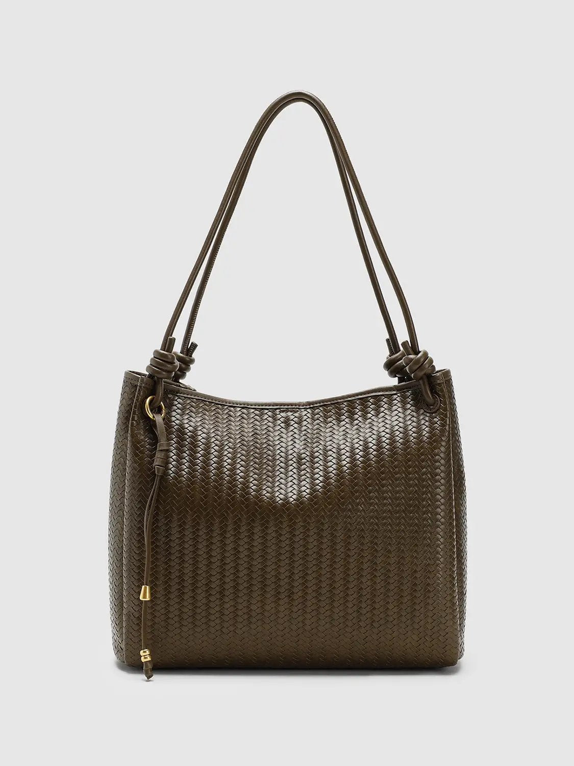 Vertical Weave Oversize Faux Leather Shoulder Tote Bag