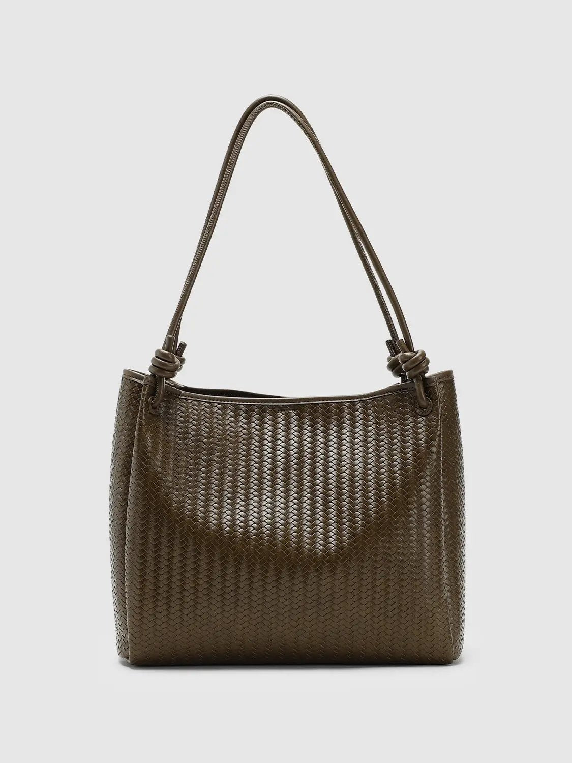 Vertical Weave Oversize Faux Leather Shoulder Tote Bag