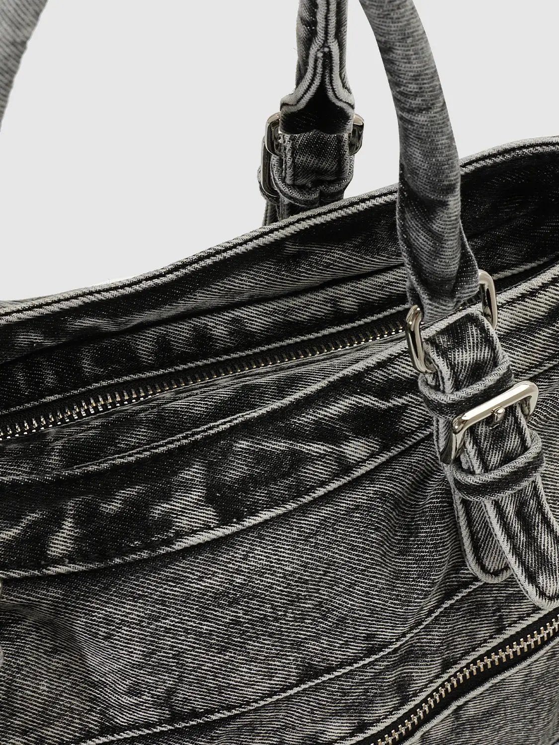 Distressed Denim Metal Detail Drawstring Casual Shoulder Bag