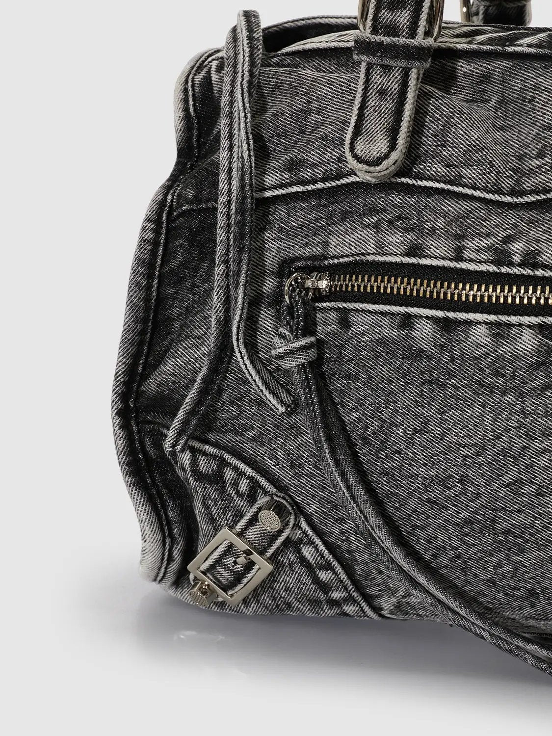 Distressed Denim Metal Detail Drawstring Casual Shoulder Bag