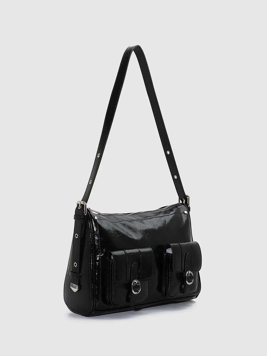 Faux Leather Textured Multi-Pocket Shoulder Bag