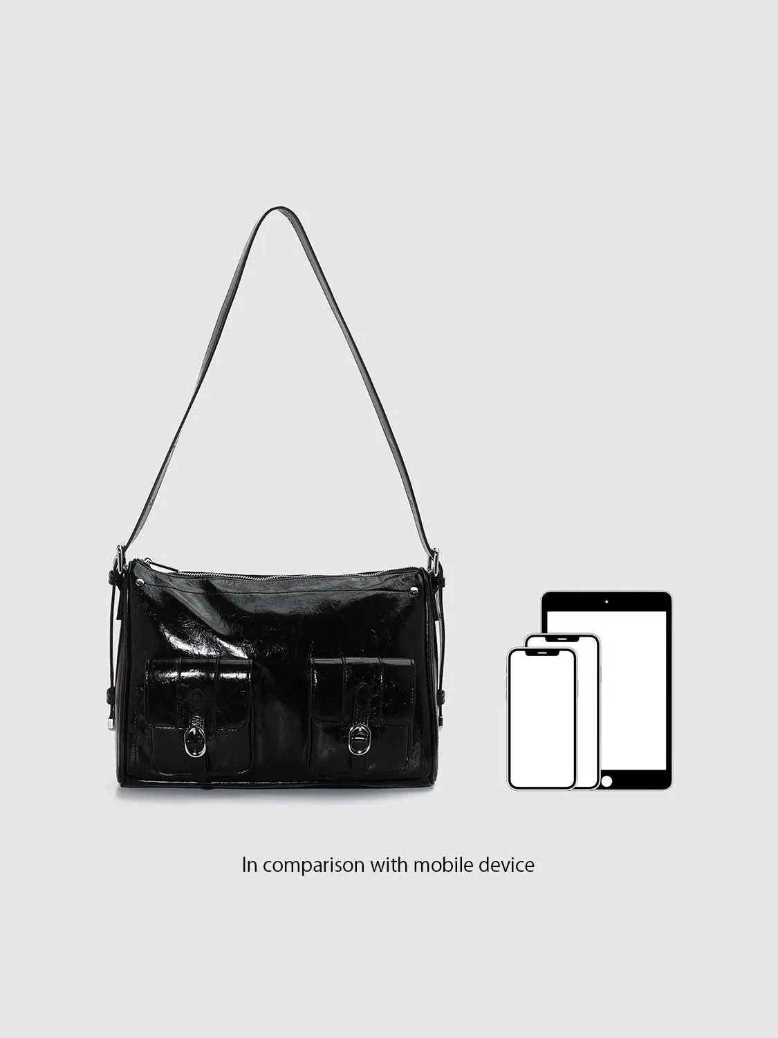 Faux Leather Textured Multi-Pocket Shoulder Bag