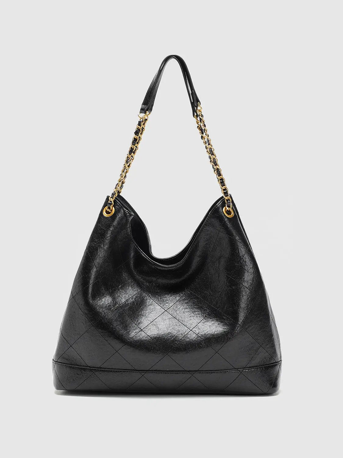 Oversize Quilted Chain Strap Faux Leather Shoulder Bag