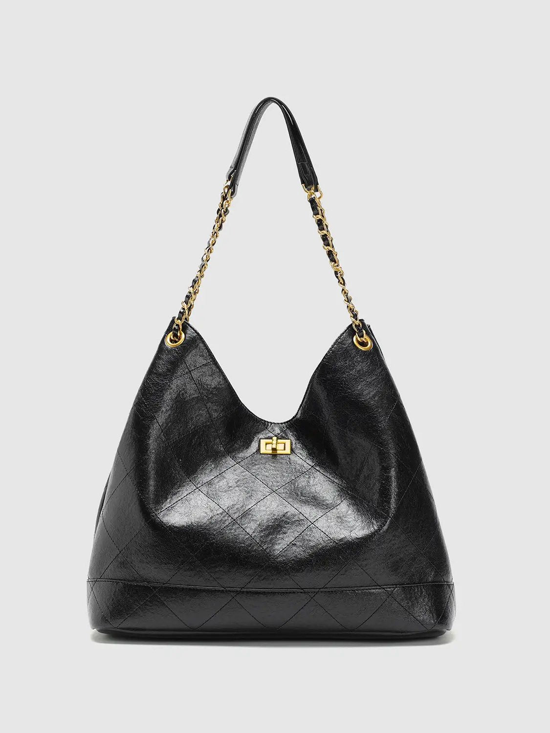 Oversize Quilted Chain Strap Faux Leather Shoulder Bag