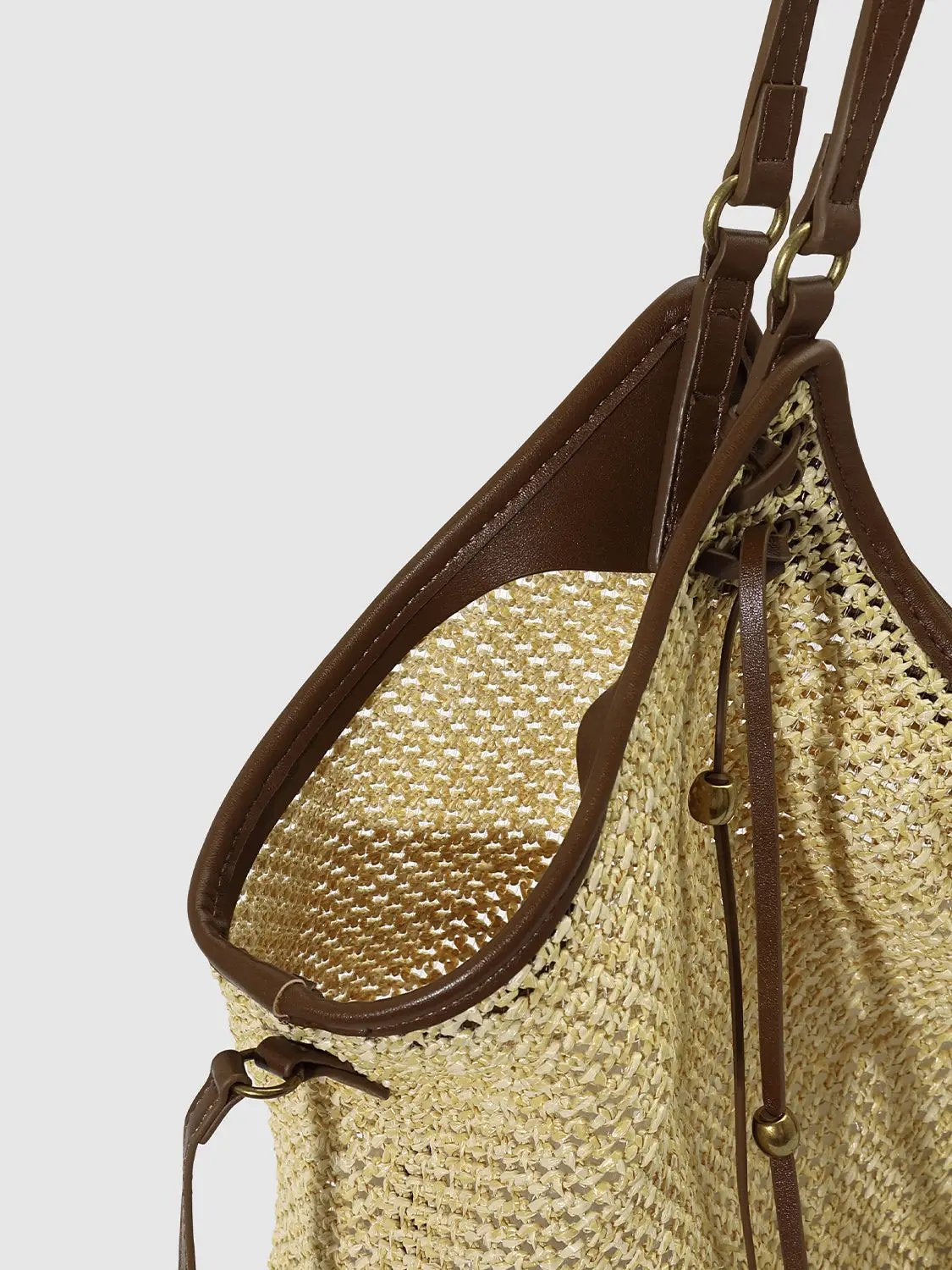 Oversize Contrast Trim Woven Leather Strap Shoulder Bag