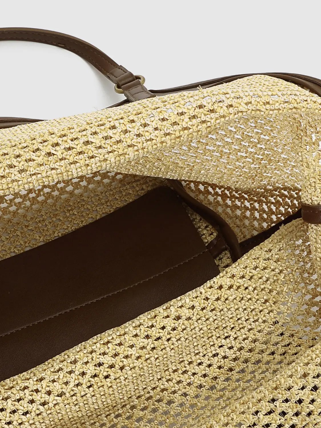 Oversize Contrast Trim Woven Leather Strap Shoulder Bag