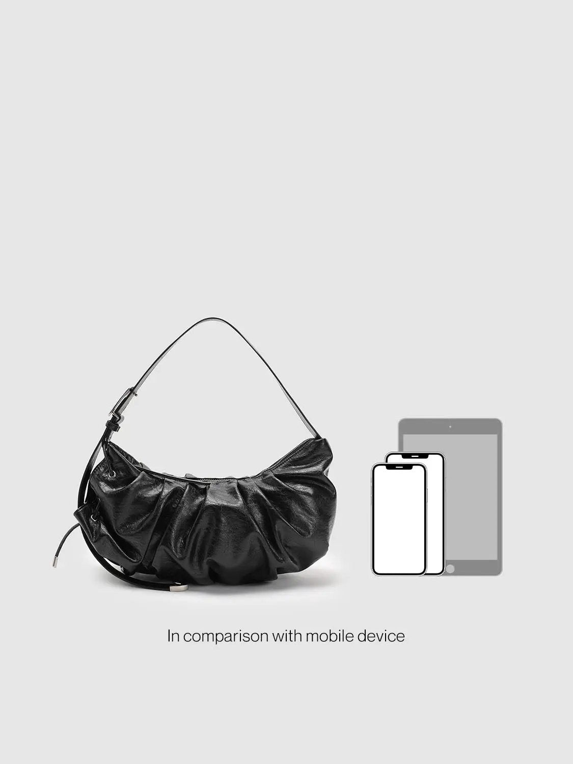 Ruched Crescent Synthetic Textured Black Shoulder Bag