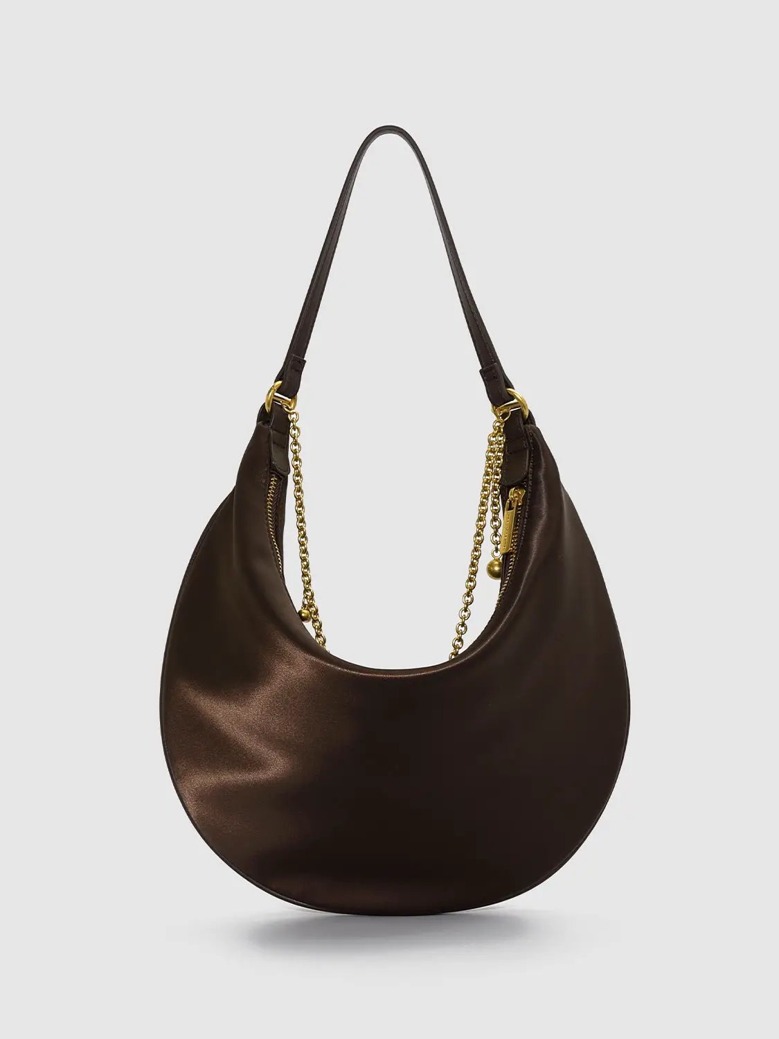 Chain Detail Crescent Stretch Fabric Shoulder Bag