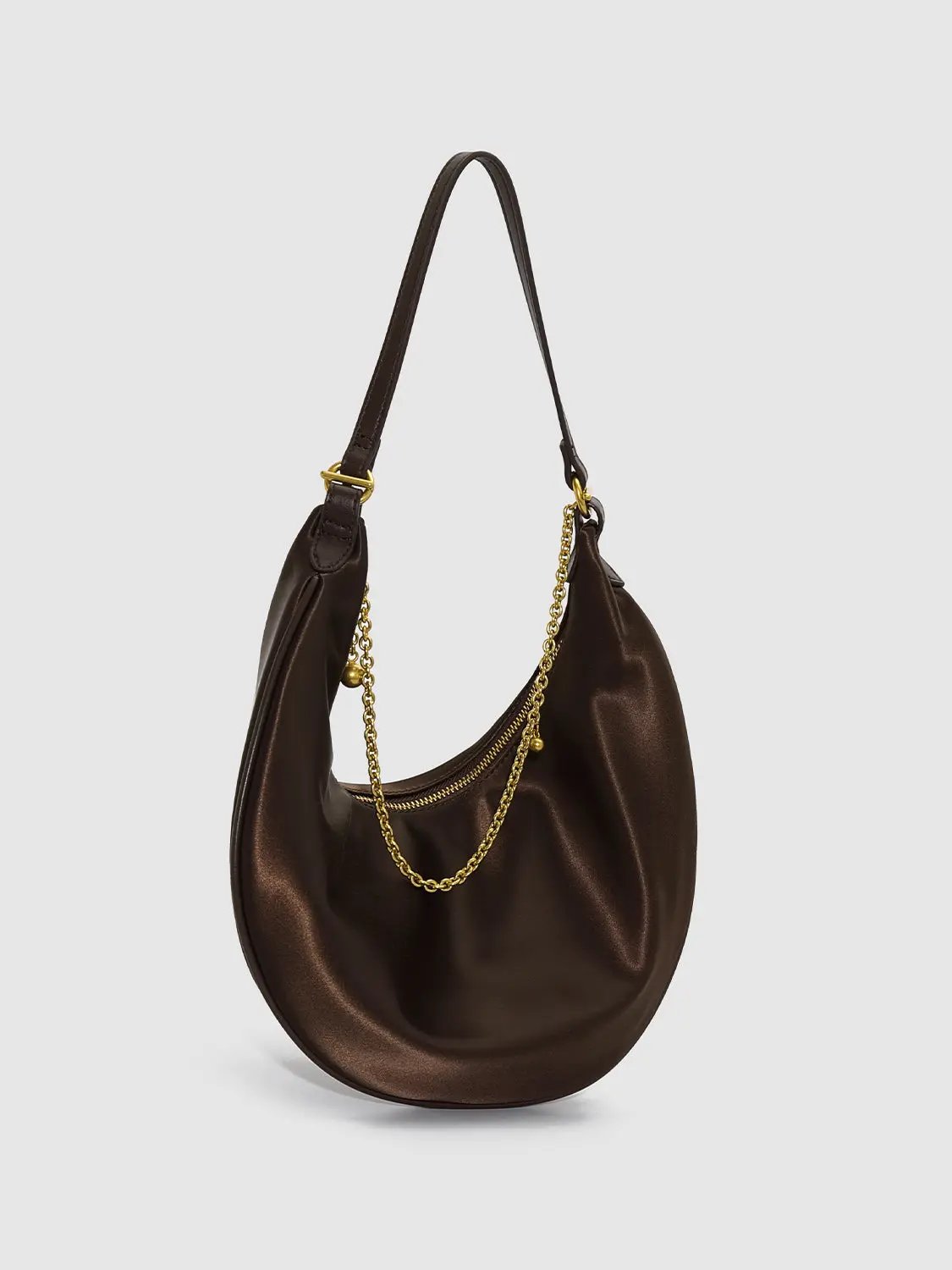 Chain Detail Crescent Stretch Fabric Shoulder Bag