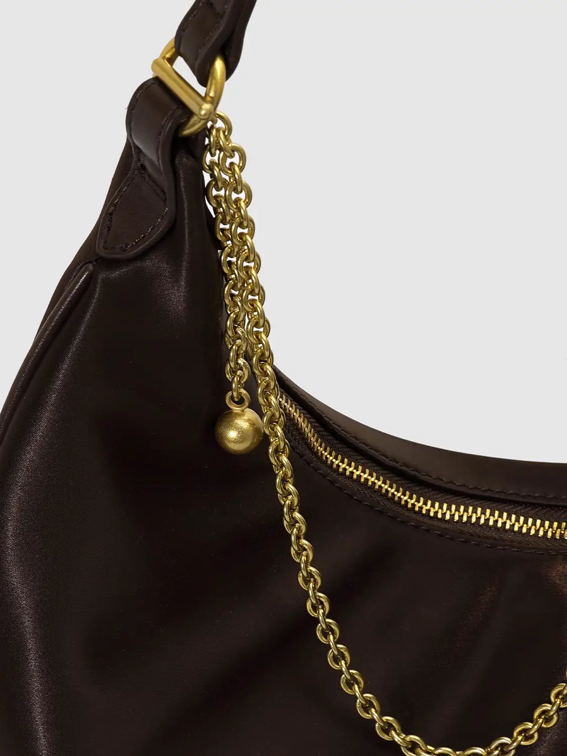 Chain Detail Crescent Stretch Fabric Shoulder Bag