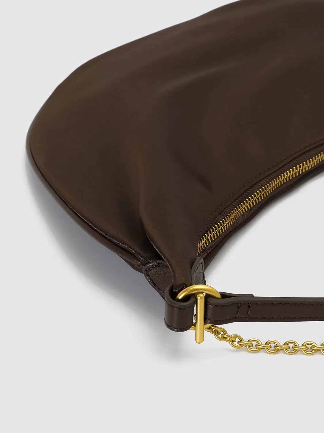 Chain Detail Crescent Stretch Fabric Shoulder Bag