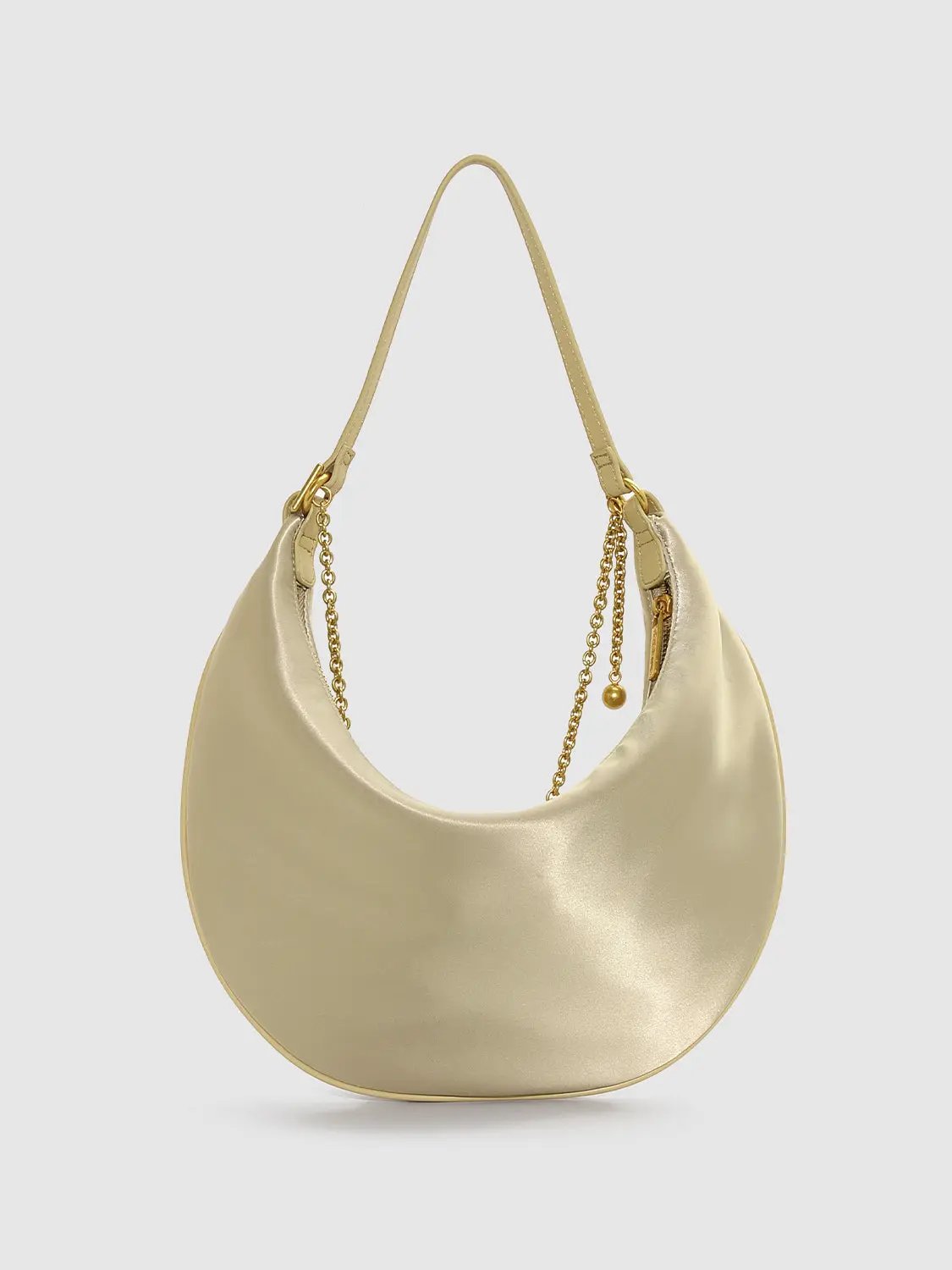 Chain Detail Crescent Stretch Fabric Shoulder Bag