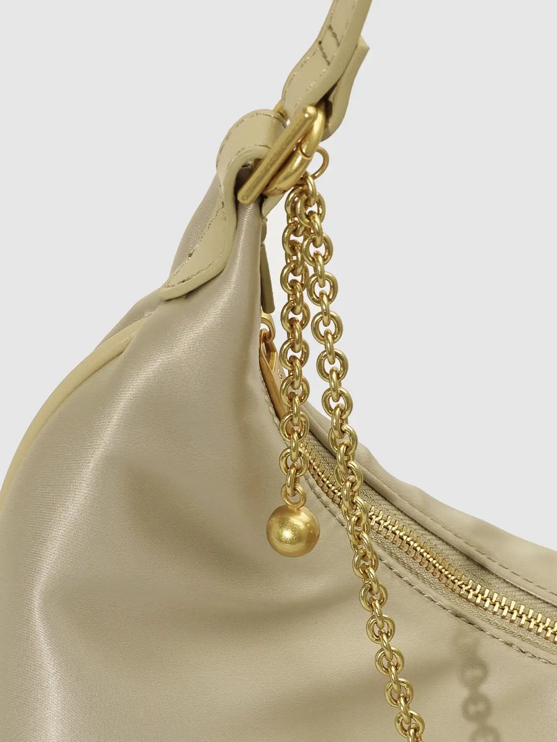 Chain Detail Crescent Stretch Fabric Shoulder Bag