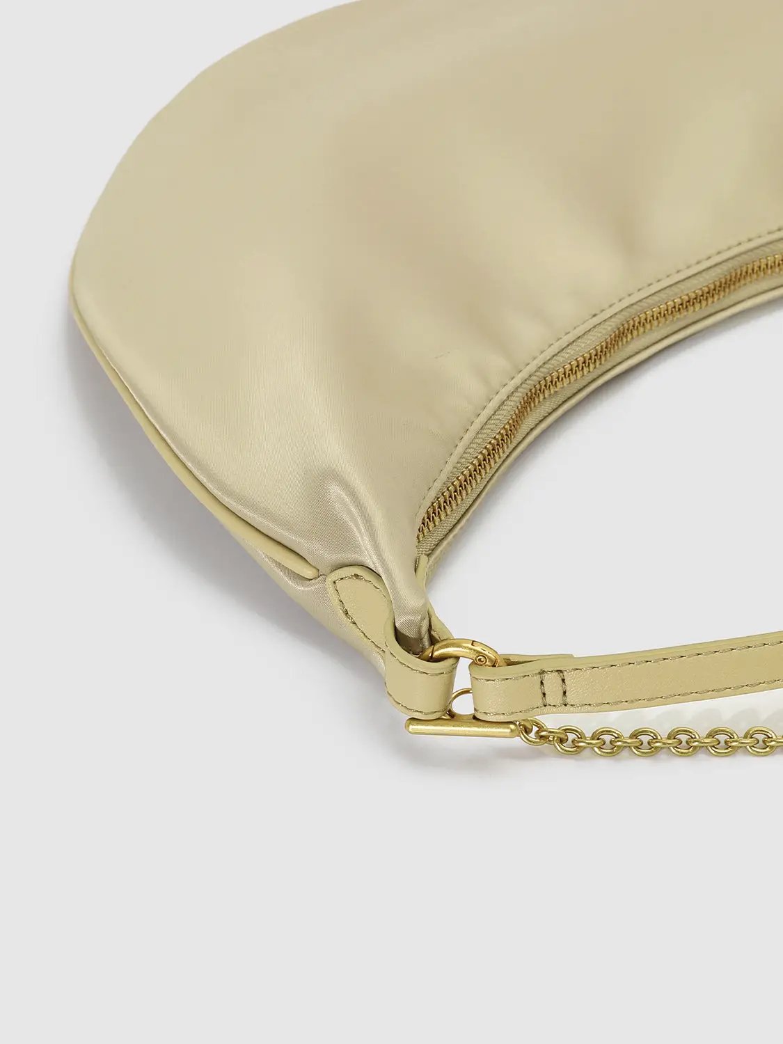 Chain Detail Crescent Stretch Fabric Shoulder Bag