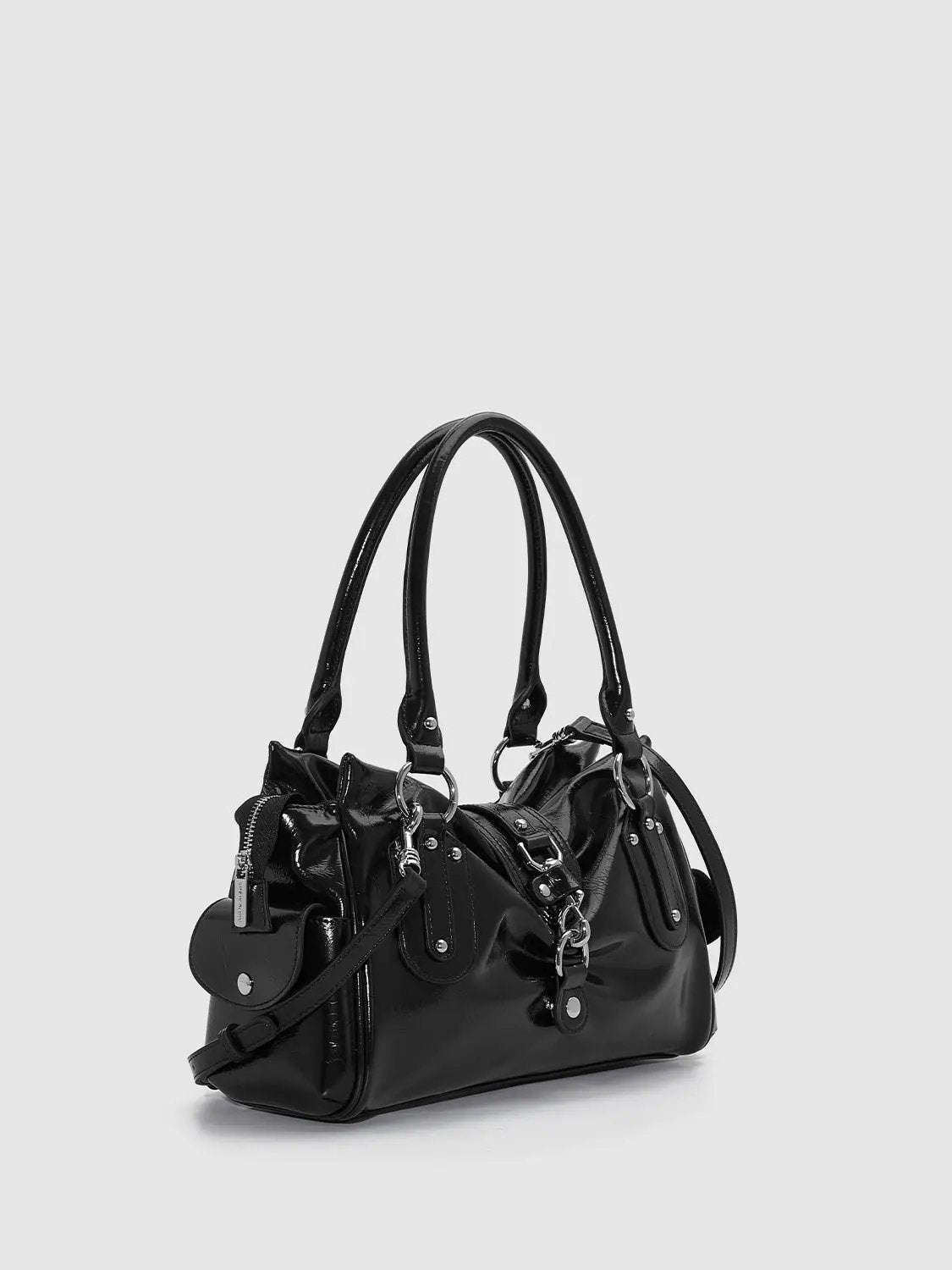 Gleaming Patent Finish Black Shoulder Bag