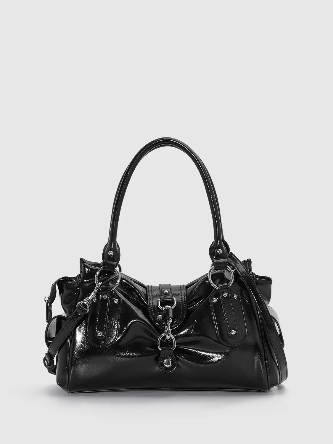 Gleaming Patent Finish Black Shoulder Bag