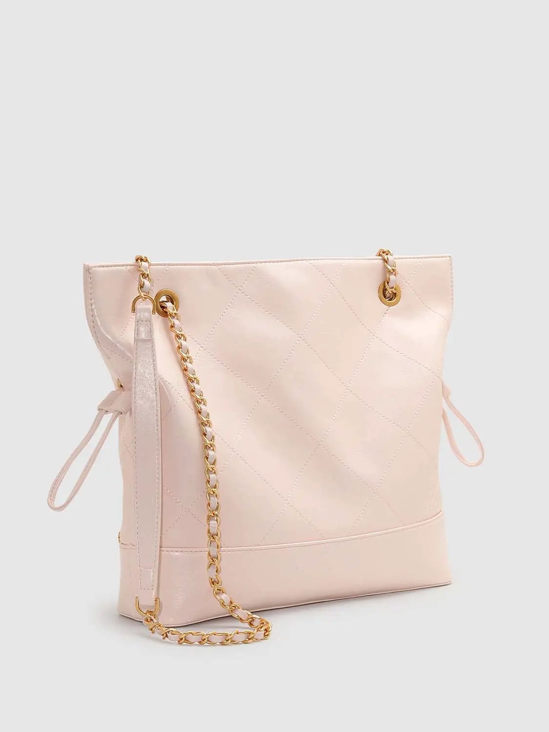 Faux Leather Quilted Chain Detail Shoulder Bag