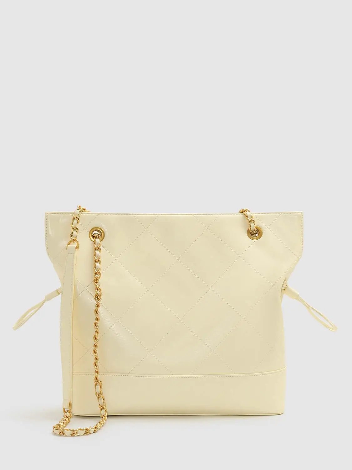 Faux Leather Quilted Chain Detail Shoulder Bag