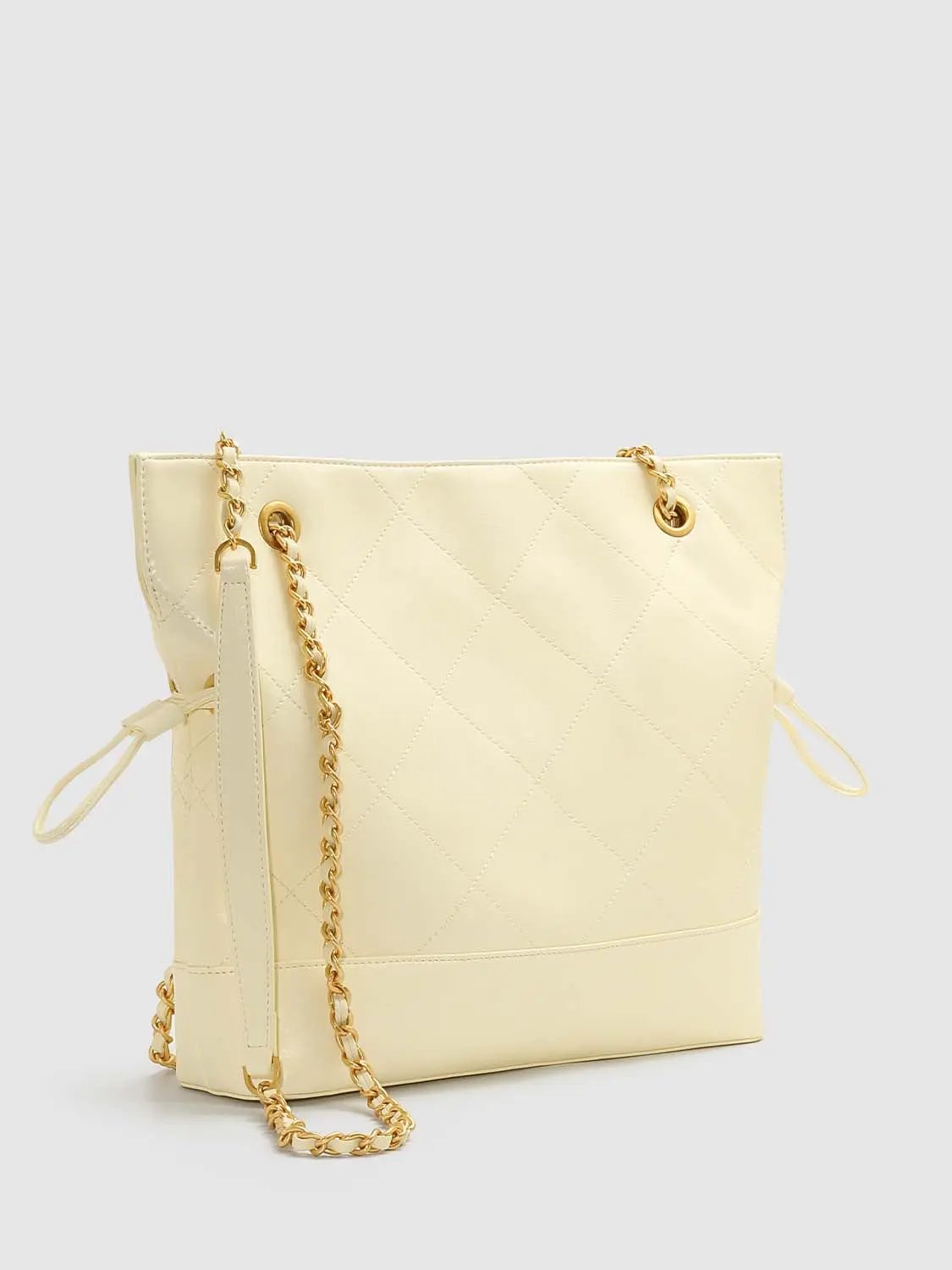 Faux Leather Quilted Chain Detail Shoulder Bag