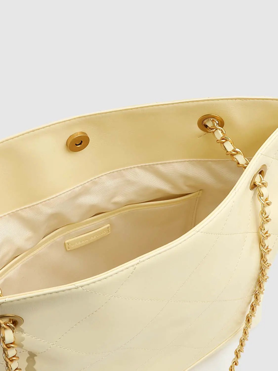 Faux Leather Quilted Chain Detail Shoulder Bag