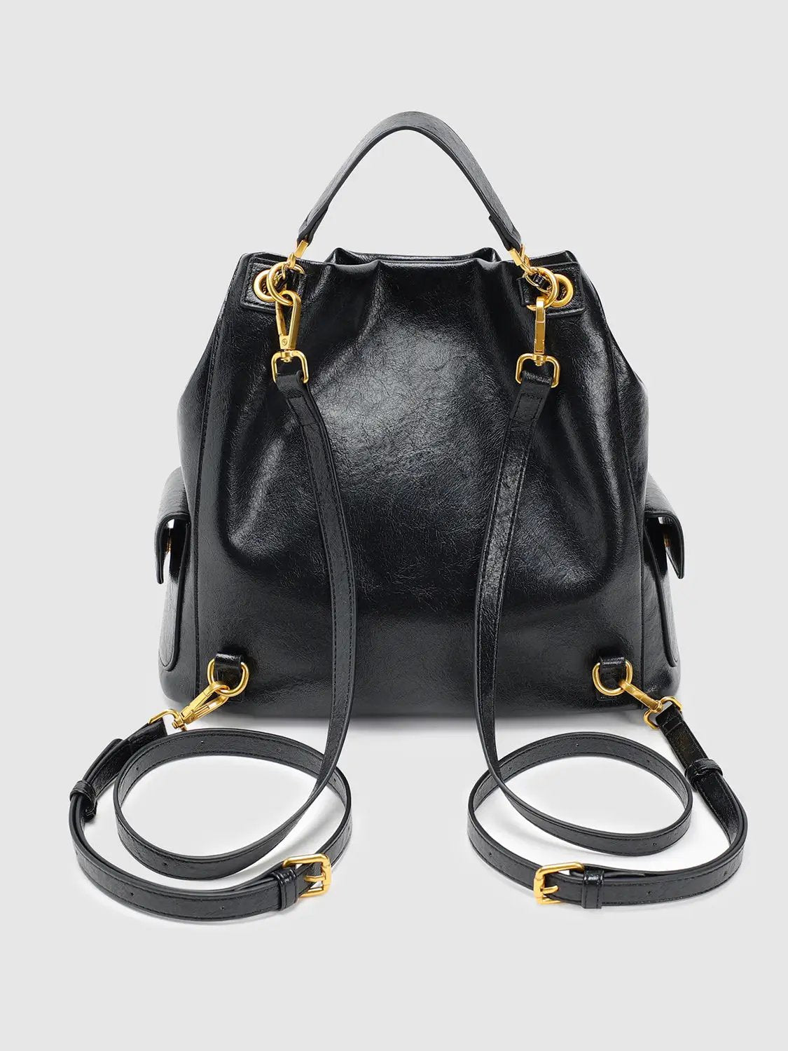 Drawstring Gold Chain Soft Leather Multiway Shoulder Bag
