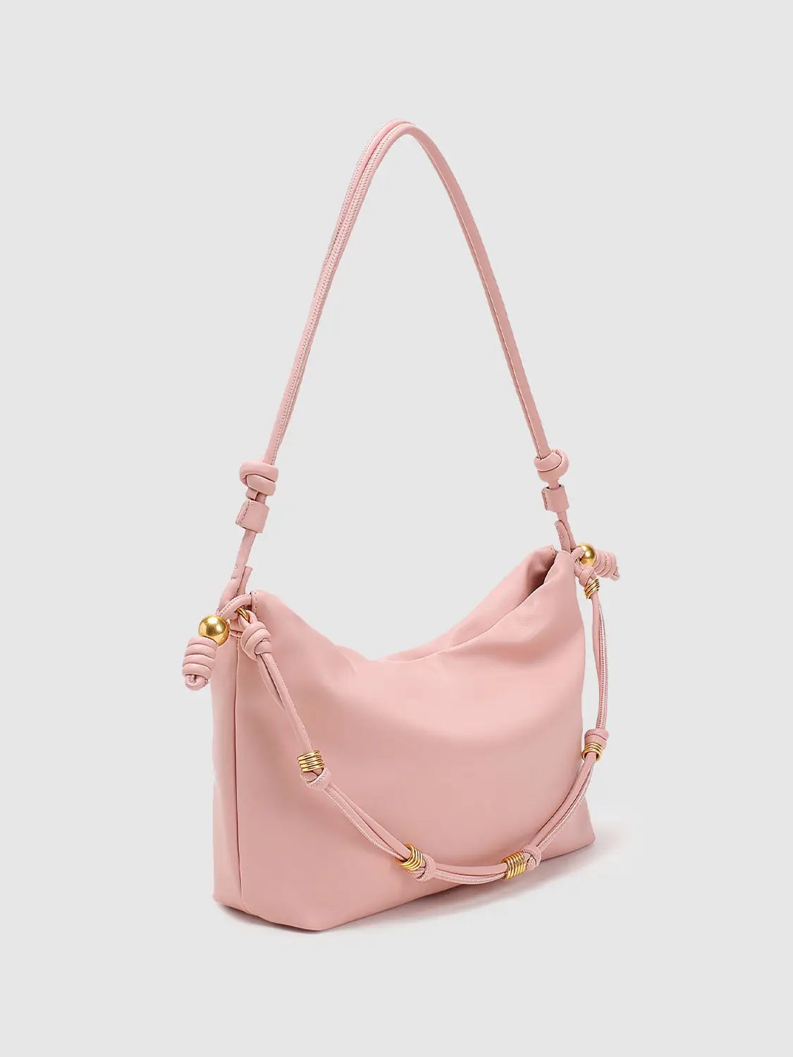 Faux Leather Adjustable Strap Gold Knots Shoulder Bag
