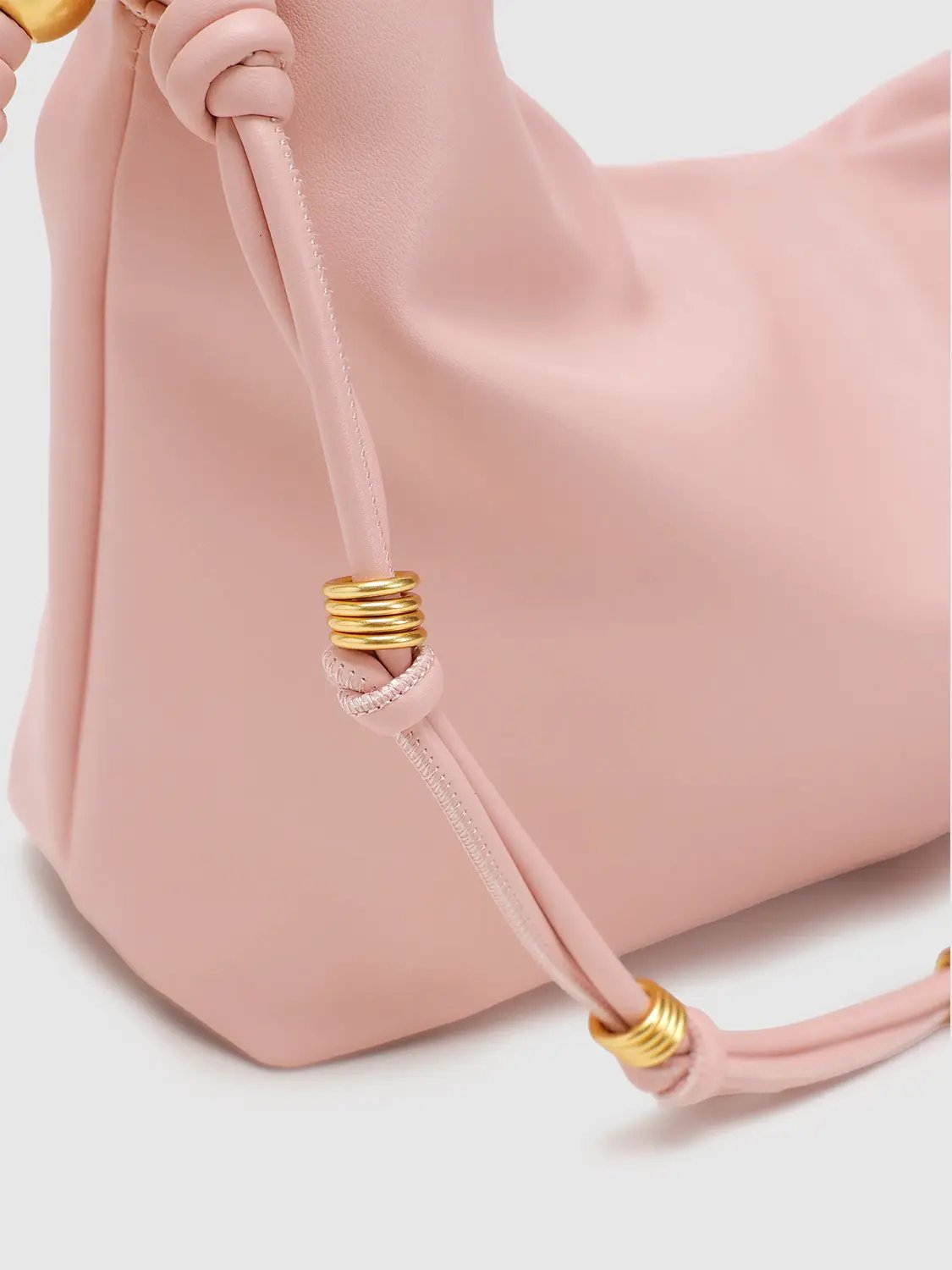 Faux Leather Adjustable Strap Gold Knots Shoulder Bag