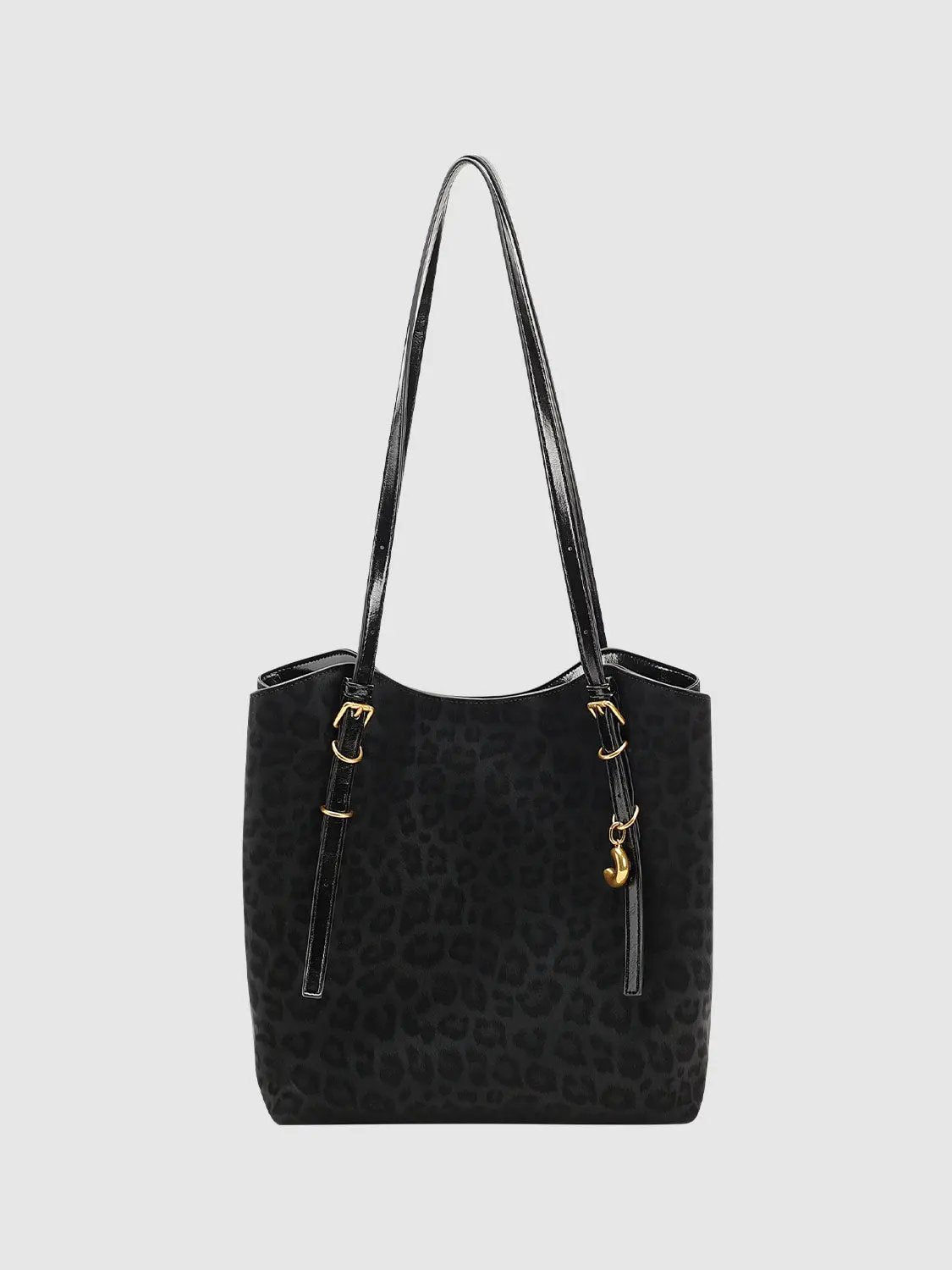 Leopard Print Pu Leather Bag Charm Detailing Shoulder Bag