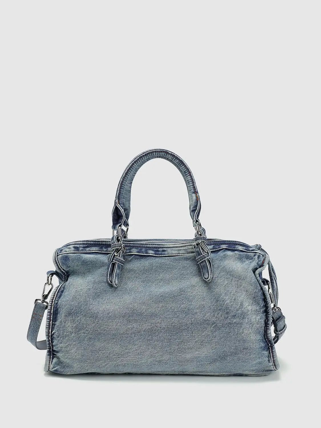Frayed Edge Washed Tote Front Pocket Denim Bag
