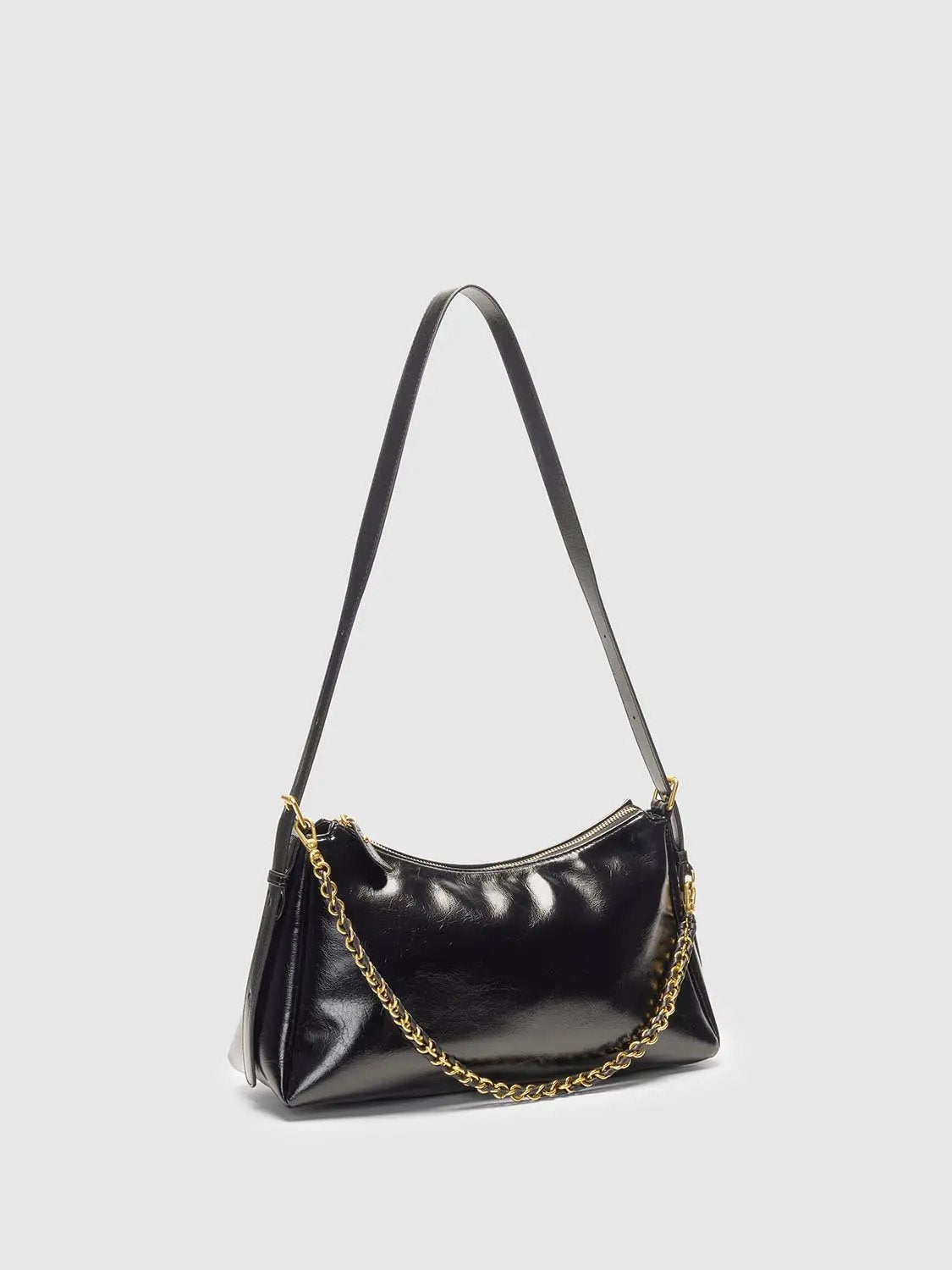 Black Gold Chain Artificial Leather Shoulder Bag