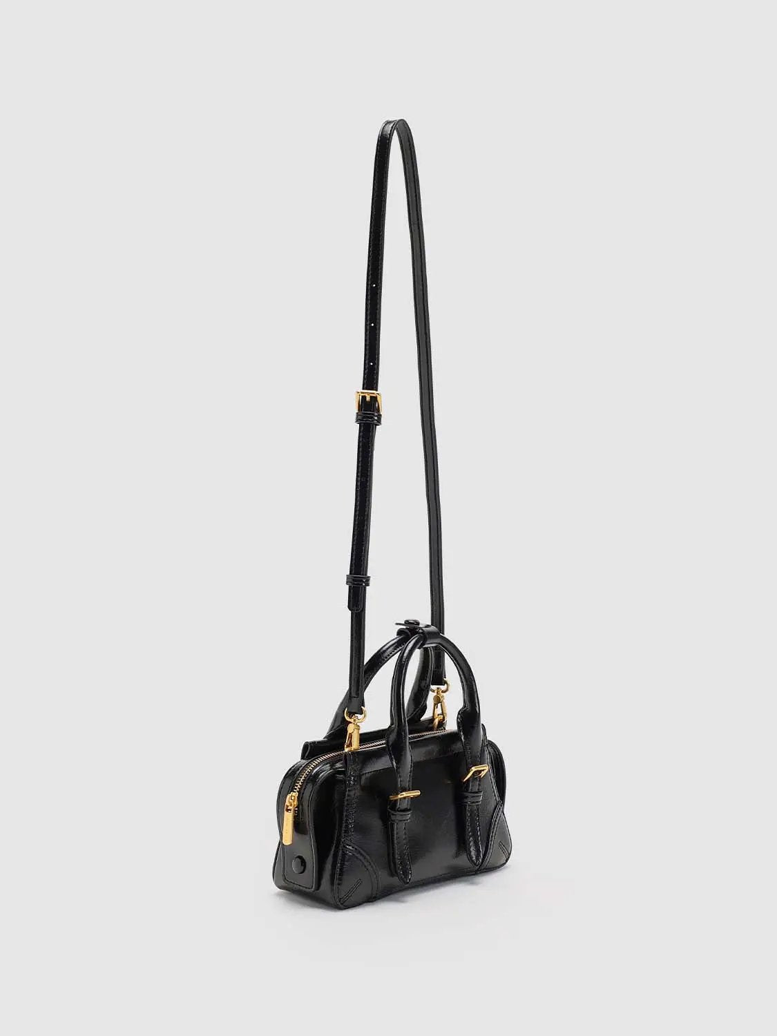Buckle Strap Stitched Detail Mini Structured Top Handle Bag