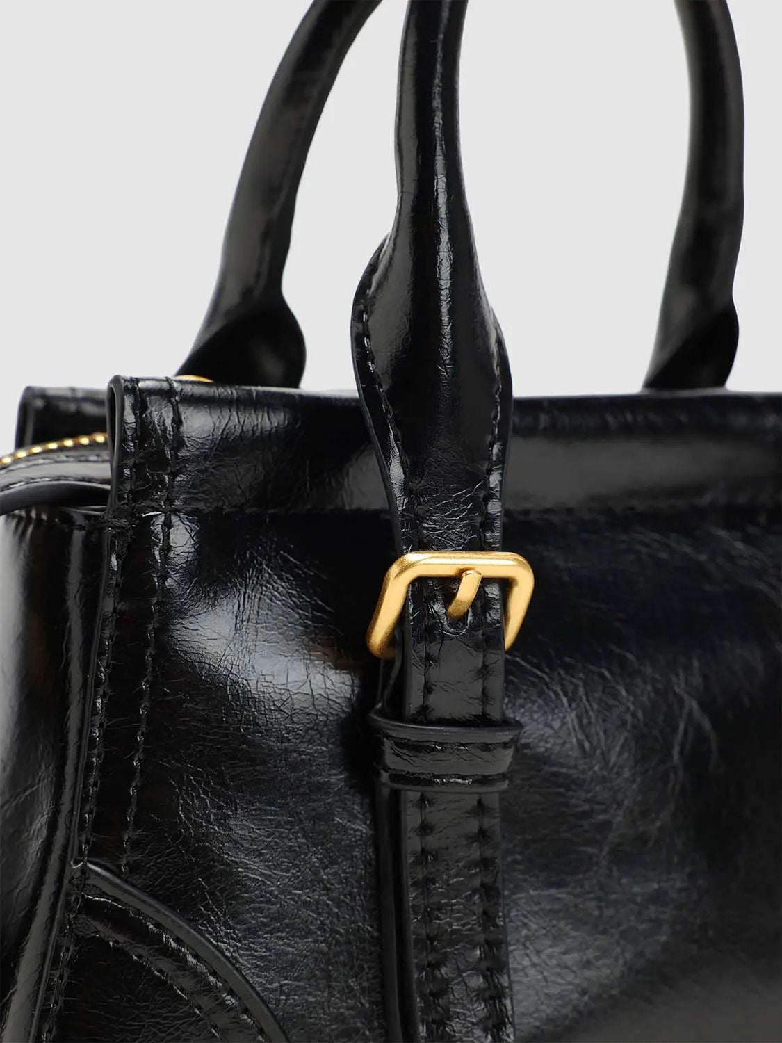 Buckle Strap Stitched Detail Mini Structured Top Handle Bag