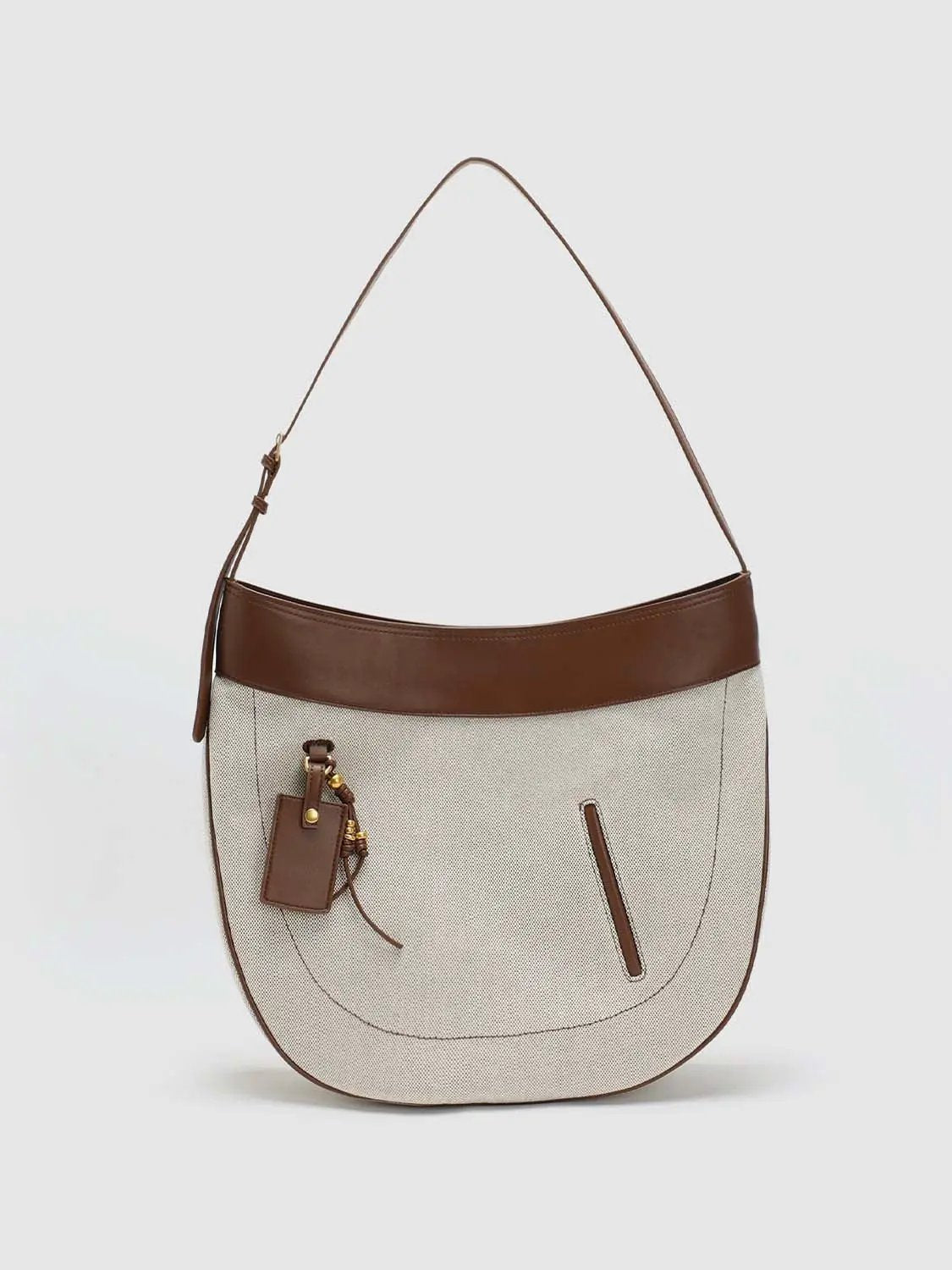 Color Block Canvas Leather Trim Hardware Casual Shoulder Bag
