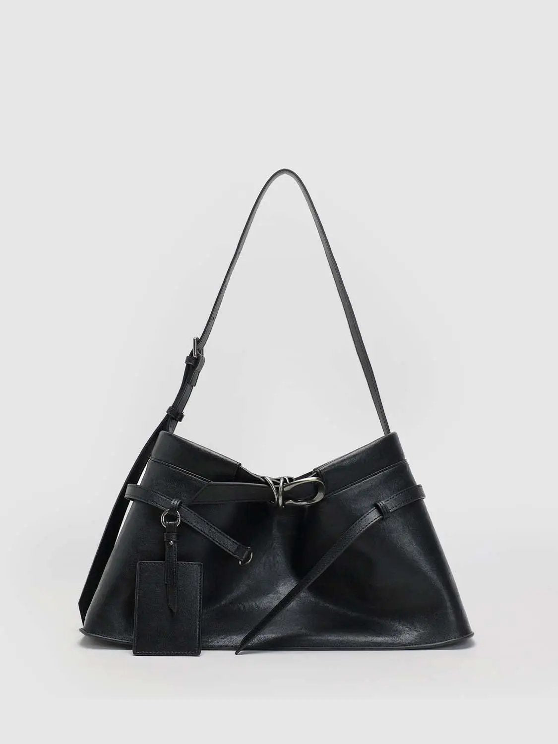 Layered Strap Detail Overlapping Panels Shoulder Bag