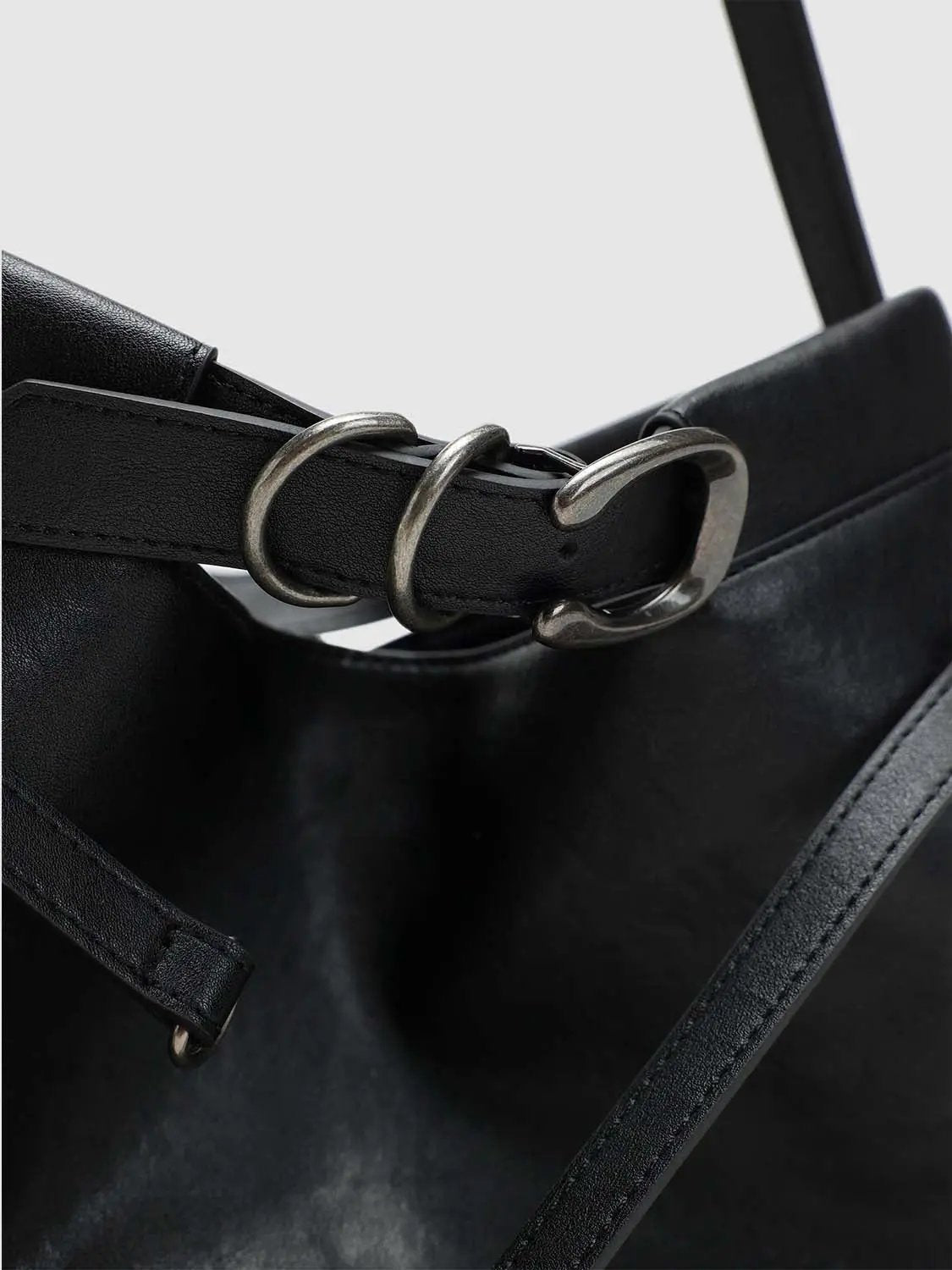 Layered Strap Detail Overlapping Panels Shoulder Bag