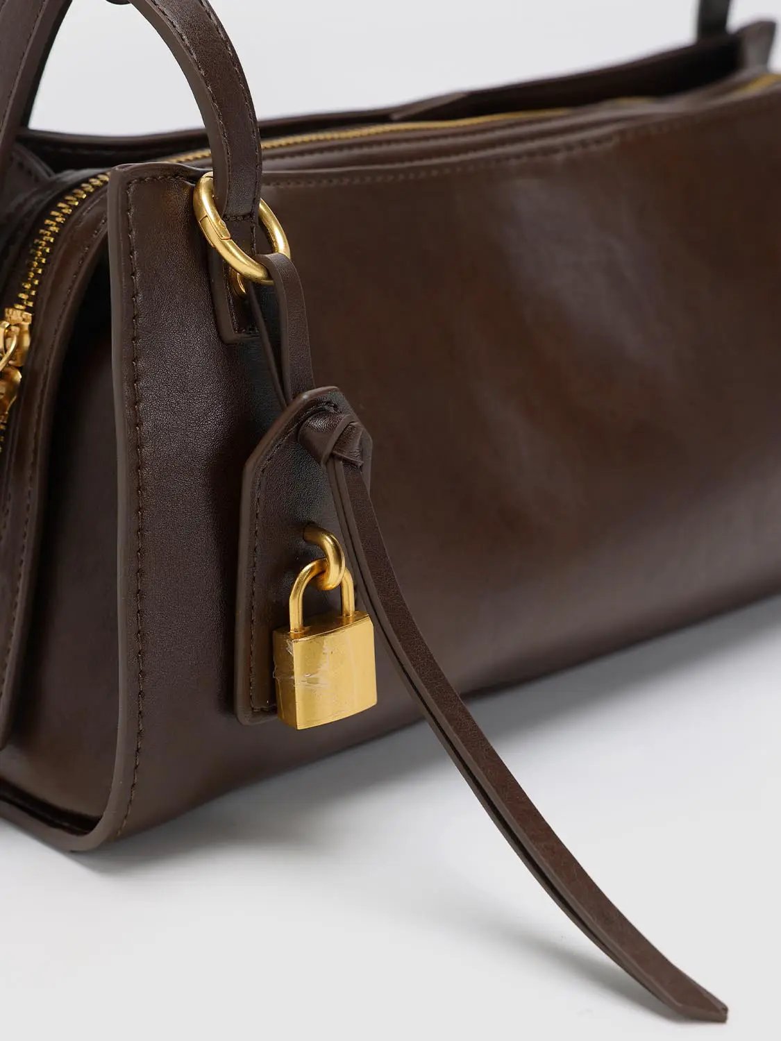 Zip Top Padlockcharm Long Strap Shoulder Bag