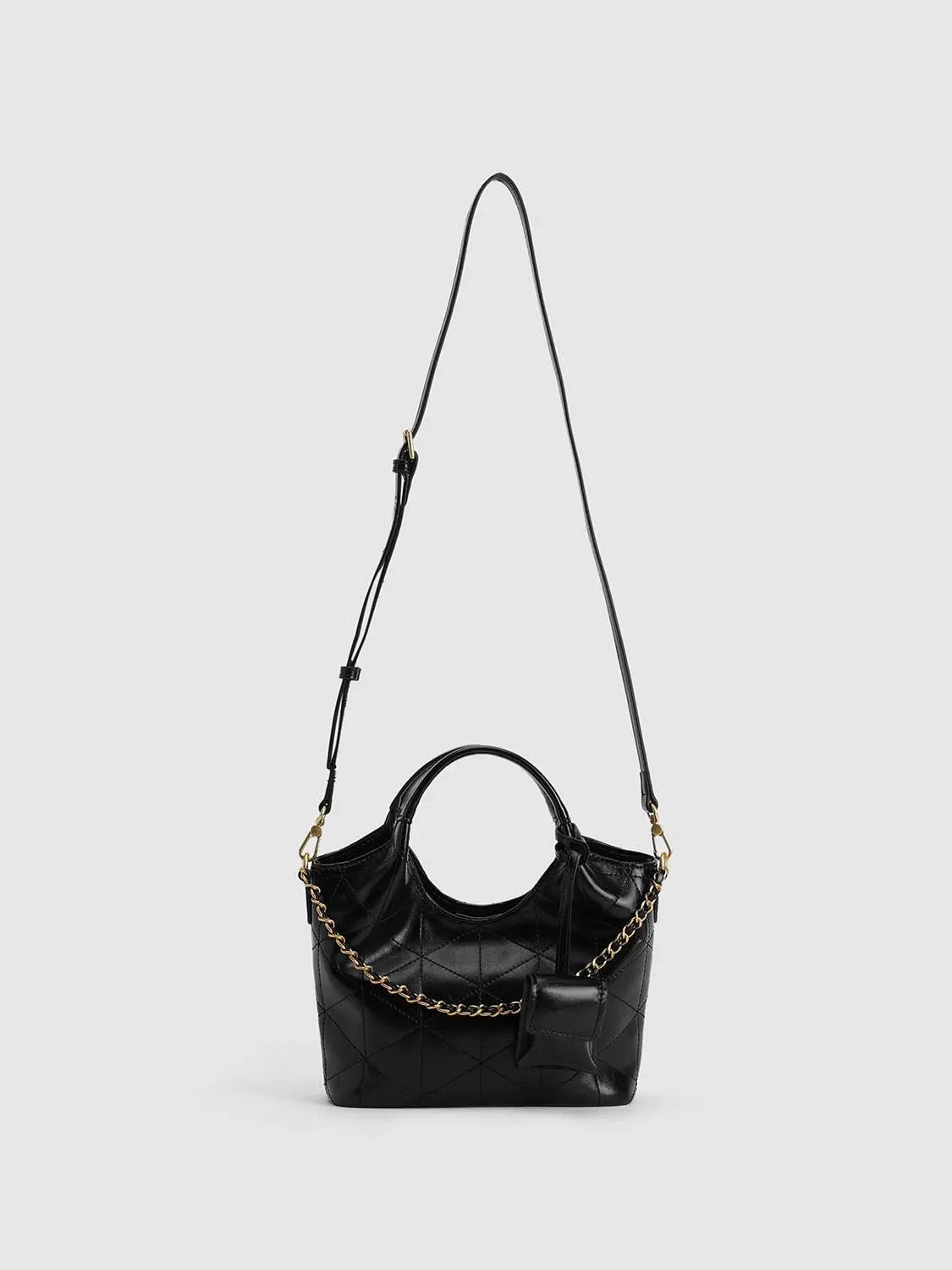 Quilted Gold Chain Top Handle Crossbody Bag