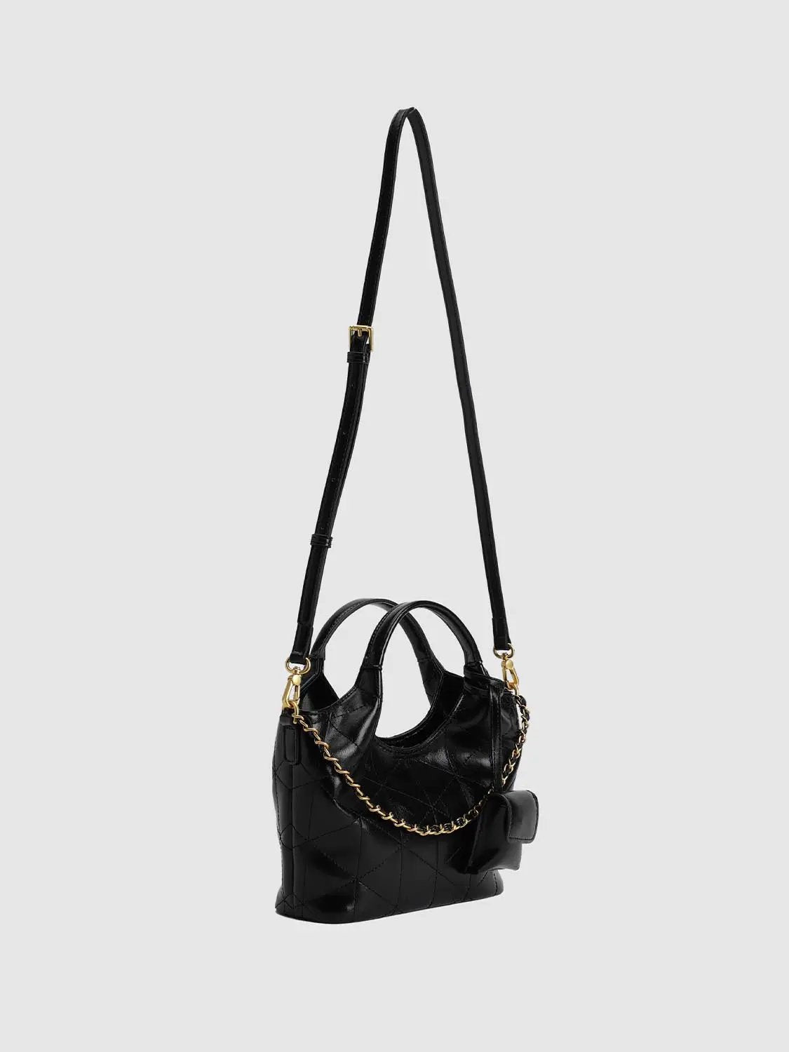 Quilted Gold Chain Top Handle Crossbody Bag