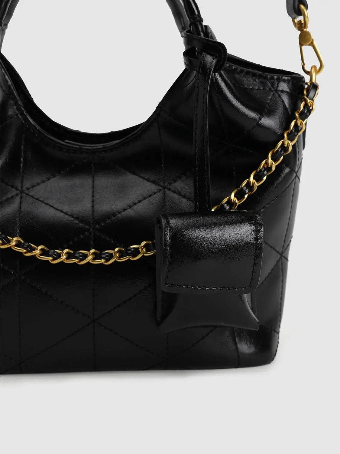 Quilted Gold Chain Top Handle Crossbody Bag