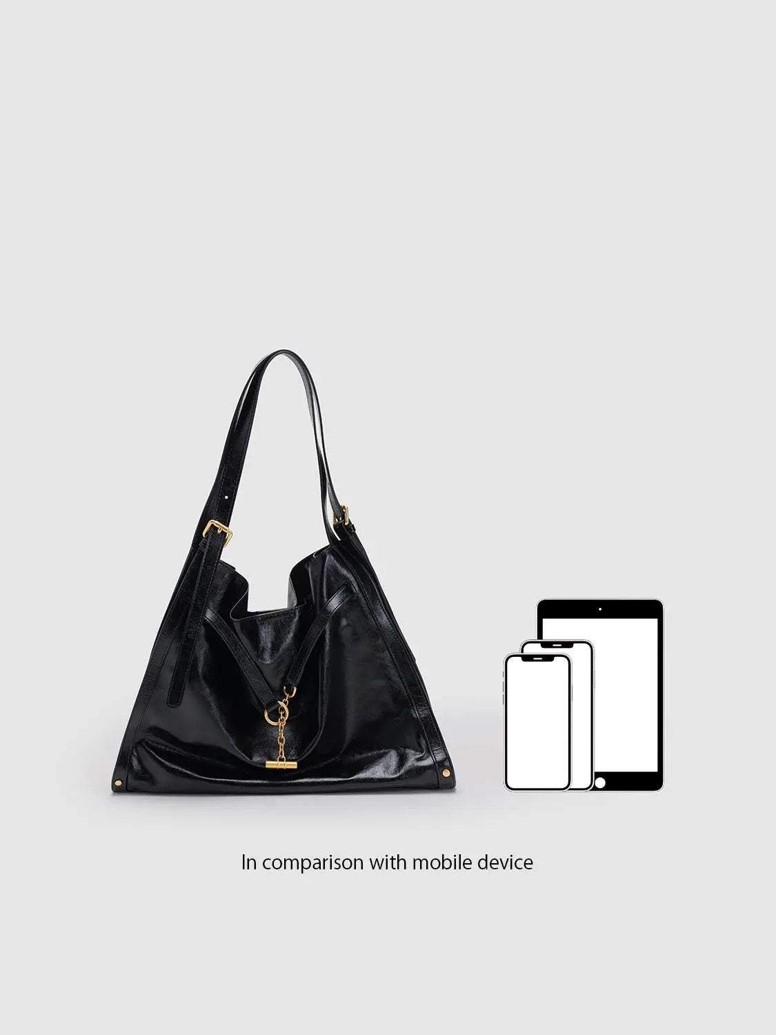 Black Triangular Shoulder Bag With Gold Chain Detail