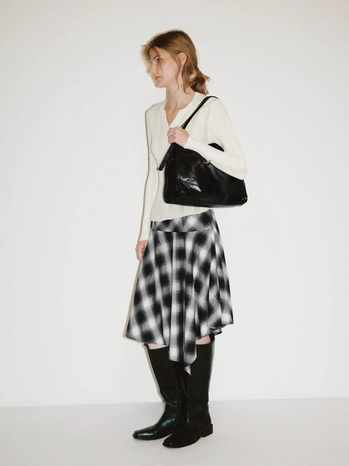 Black Triangular Shoulder Bag With Gold Chain Detail