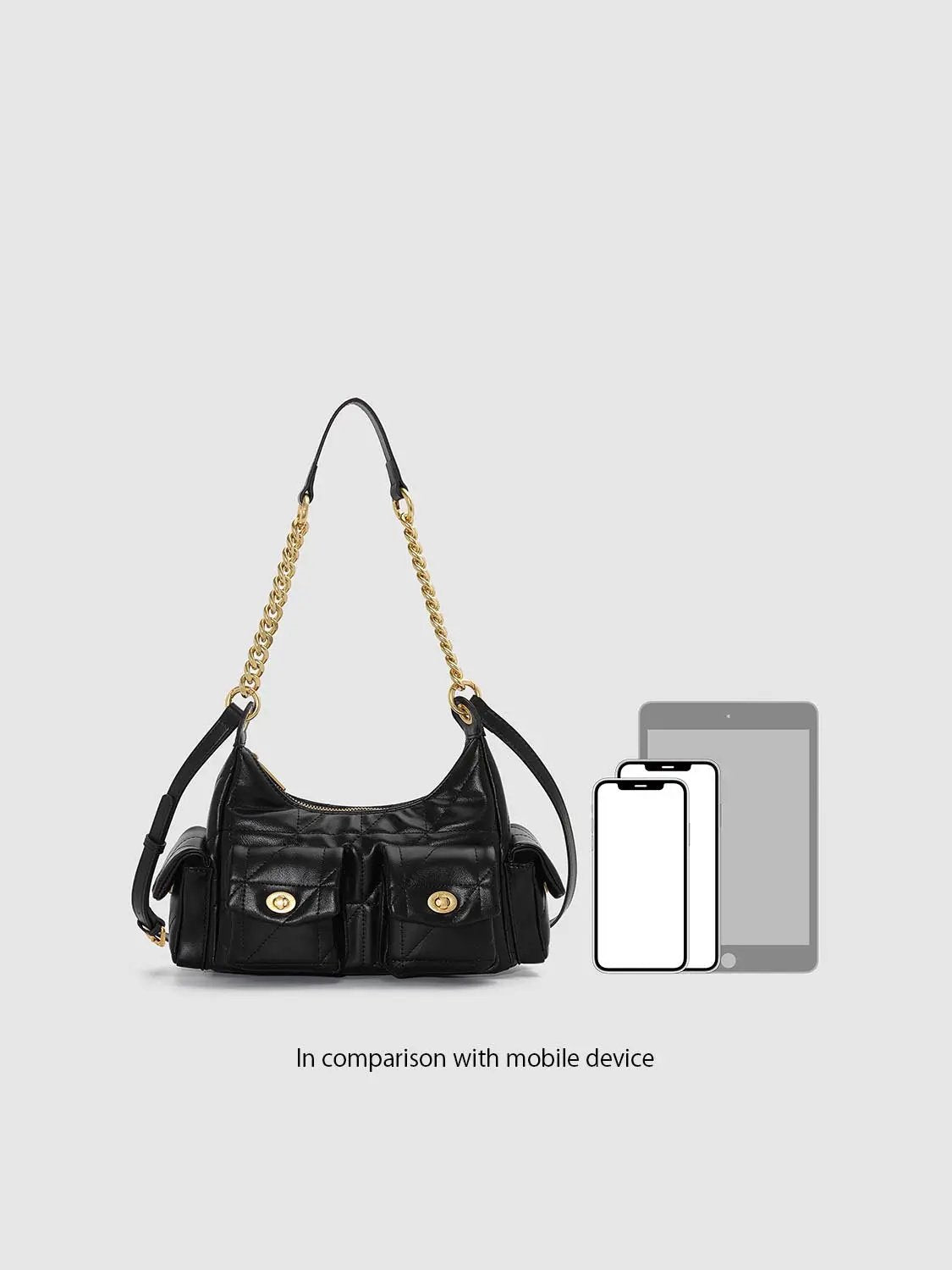 Quilted Flap Pocket Gold Chain Crossbody Bag