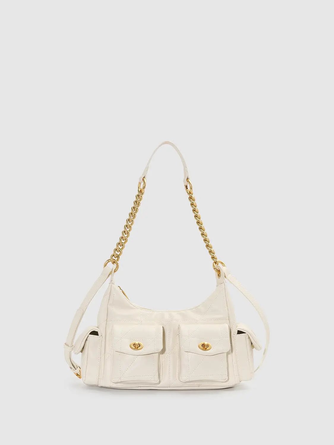 Quilted Flap Pocket Gold Chain Crossbody Bag