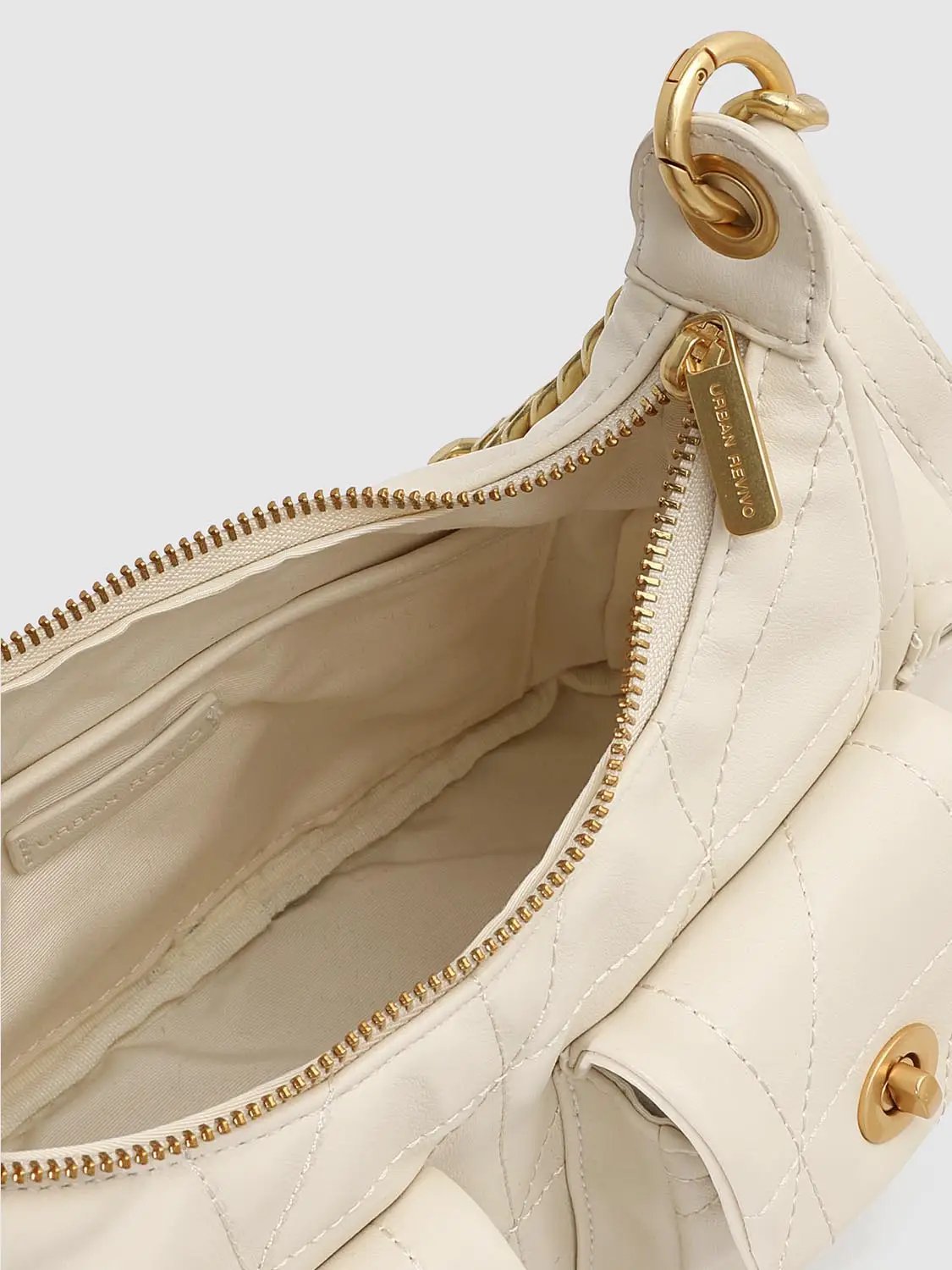 Quilted Flap Pocket Gold Chain Crossbody Bag