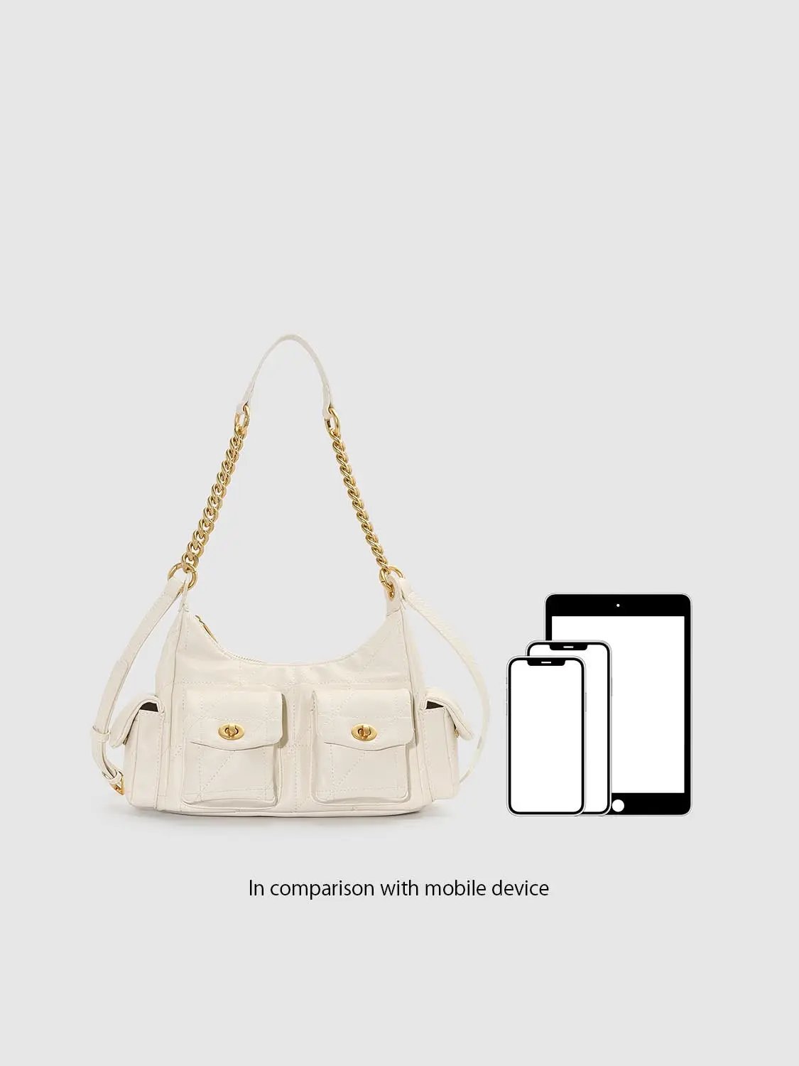 Quilted Flap Pocket Gold Chain Crossbody Bag