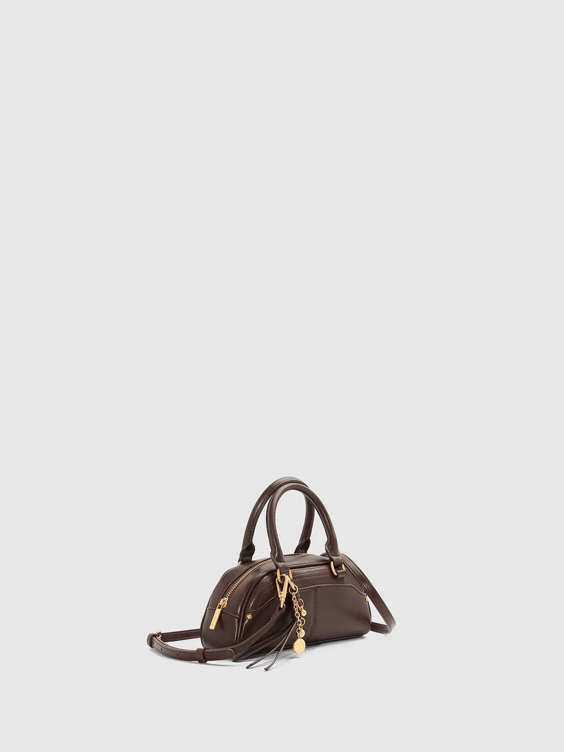 Brown Top Handle Crossbody Bag With Charm Detail